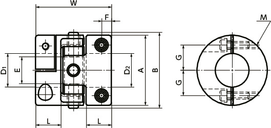 XUT-C挠性联轴器 - 十字接头型 - 夹紧型寸法図