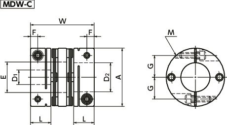 MDW挠性联轴器 - 膜片型寸法図