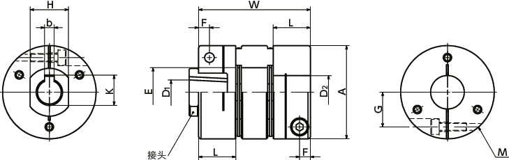 XHW-AC挠性联轴器 - 膜片型 - 接头 ＋ 夹紧型寸法図