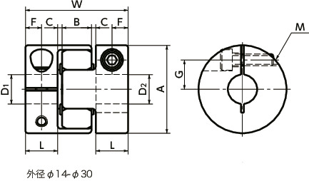 MJC-CS-BL挠性联轴器 - 梅花型 - 夹紧型寸法図