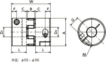 MJC-CS-BL挠性联轴器 - 梅花型 - 夹紧型寸法図