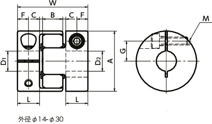 MJC-CS-EBL挠性联轴器 - 梅花型 - 夹紧型寸法图