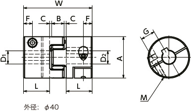 MJC-CSK-RD挠性联轴器 - 梅花型 - 夹紧型＋键槽型寸法図