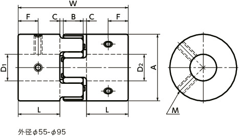 MJC-EGR挠性联轴器 - 梅花型 - 定位螺丝固定型寸法図