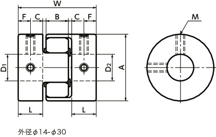 MJC-GR挠性联轴器 - 梅花型 - 定位螺丝固定型寸法図