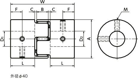 MJC-RD挠性联轴器 - 梅花型 - 定位螺丝固定型寸法図