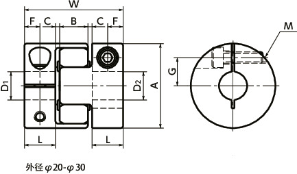 MJS-CS-GR挠性联轴器 - 梅花型（短巧型） - 夹紧型寸法図