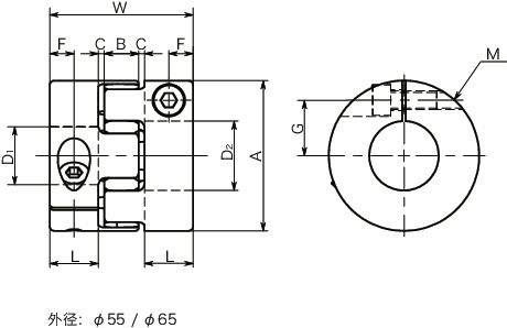 MJS-CS-GR挠性联轴器 - 梅花型（短巧型） - 夹紧型寸法図