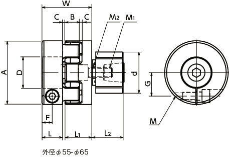MJS-CSE-EGR挠性联轴器 - 梅花型 （中空轴用）寸法図