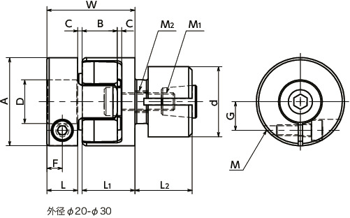 MJS-CSE-ERD挠性联轴器 - 梅花型 （中空轴用）寸法図