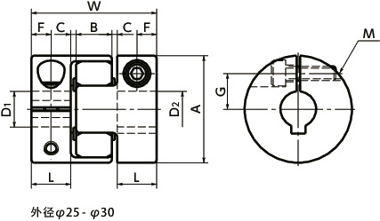 MJS-CSK-ERD挠性联轴器 - 梅花型（短巧型） - 夹紧型＋键槽型寸法図