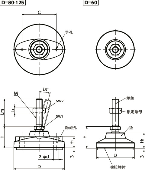 FPMS-G调平调节器 - 重载型 - 带橡胶膜片寸法図