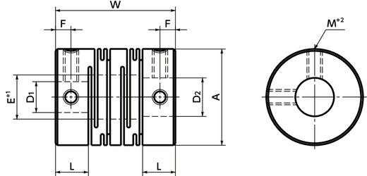MST挠性联轴器 - 狭缝型 - 定位螺丝固定型寸法図