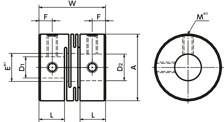 MWS挠性联轴器 - 狭缝型 - 定位螺丝固定型寸法図