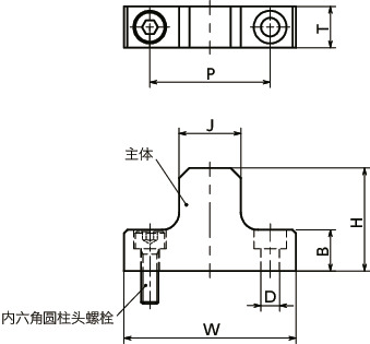 NLSCS直线导轨用止动块 - 底座固定 - 不锈钢制寸法図